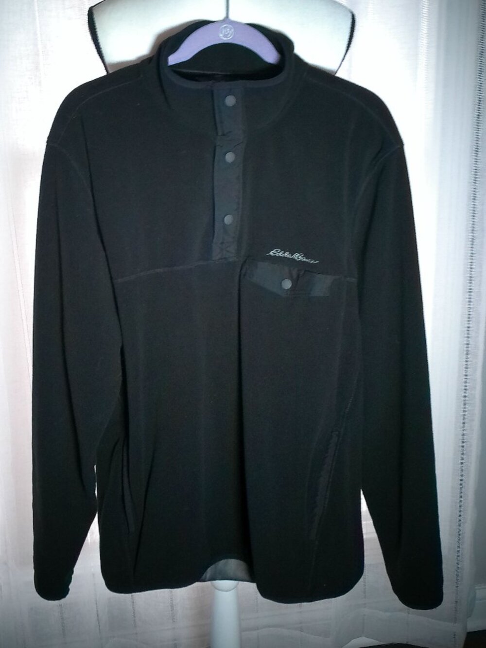 EDDIE BAUER Men's Sweatshirt Fleece 1/4 Snap-Up Cowl Neck Black L